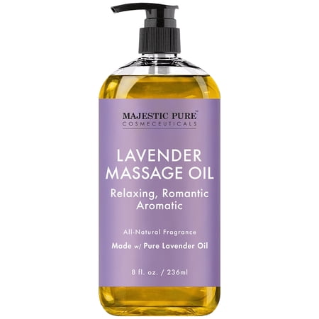 Majestic Pure Lavender Massage Oil for Men and Women - Great for Calming, Soothing and to Relax - Blend of Natural Oils for Premium Massaging and Aromatherapy - 8 fl oz.