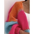 thumbnail image 3 of Women Oversized Cardigan Sweaters Open Front Color Block Lantern Long Sleeve Striped Knit Outwear Coats Rose Red S, 3 of 8