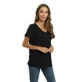 thumbnail image 6 of WBQ Women Shirts V Neck Short Sleeve Cotton Tops T-Shirt Basic Tees, 6 of 8