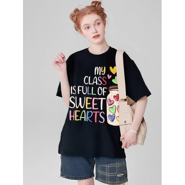 Winter Woman T-Shirt My Class Is Full Of Sweethearts Teacher Valentines Day T-ShirtFather's Day, MotCamisetas para mujer, lindas camisetas con estampado gráfico, de manga corta, estilo casual, para ve