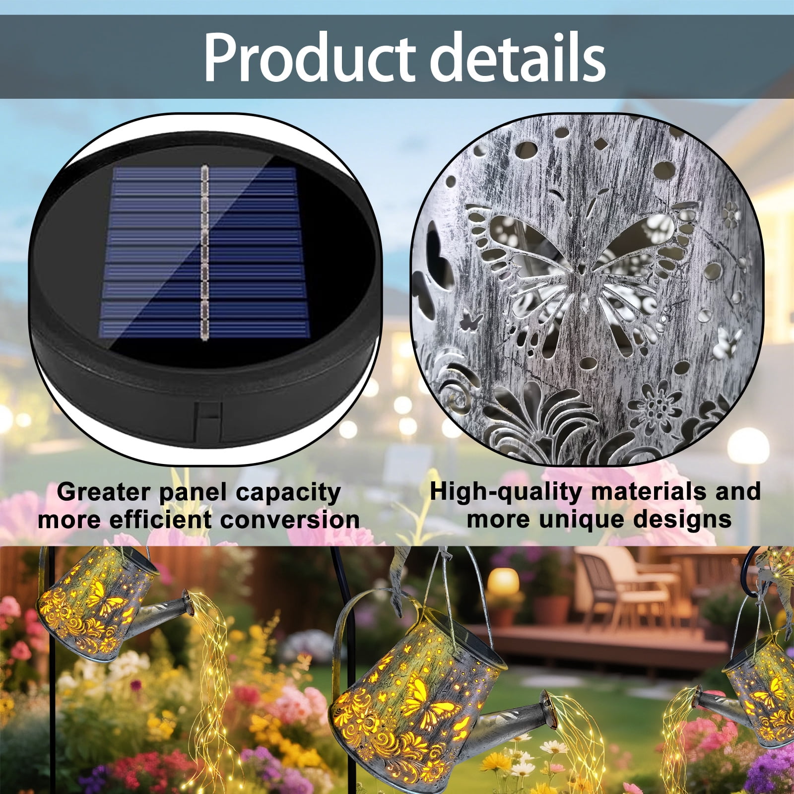Solar Fairy Watering Can Lights, Butterfly Decorative Hanging Solar Lantern Lights with Hook, Waterproof Garden Lights for Outdoor Patio Yards Pathway Courtyards