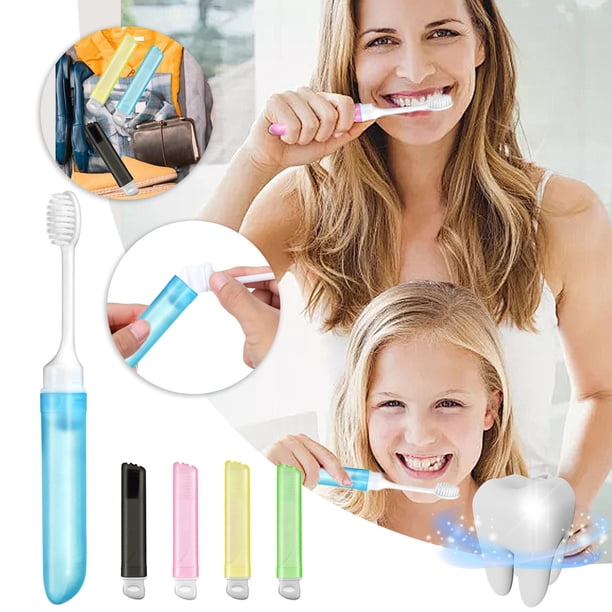 Fiudx Juego de Cepillos de Dientes Plegables de Viaje, Paquete de 5, Cerdas Suaves y Coloridas, Estuche Portátil, Artículos Esenciales para Acampar En Familia, Diseño Ergonómico, Regalo para Amigos.
