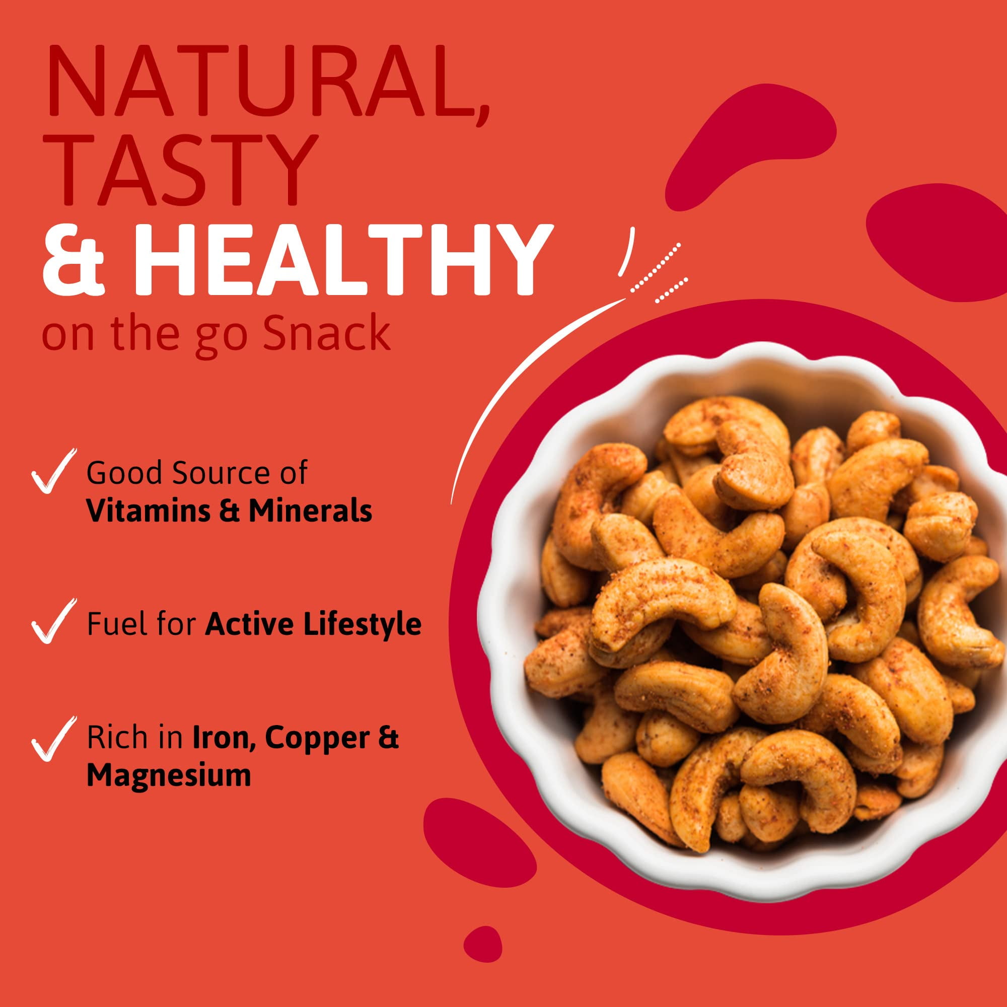 Whole Roasted Lightly Salted Cashews by Sunshine Nut Co., Gluten Free, Peanut Free and Vegan Individual Snack Packs for Kids and Adults, Spark of Spices Flavor, GMO Free, 6 Pack, 7 oz. Each