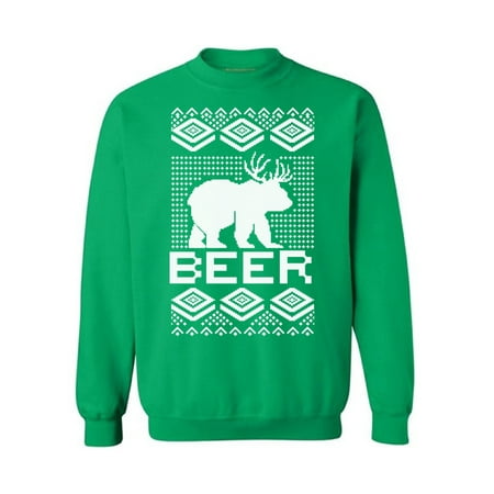 Awkward Styles Beer Bear Deer Christmas sweatshirt Xmas Holiday Sweatshirt Bear with Antlers Ugly Christmas Sweater Funny Christmas Sweater Party Xmas Gifts Christmas Sweatshirt for Men and for Women
