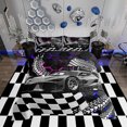 thumbnail image 2 of Toddler Race Car Bed,Blue Purple Neon Lights Honeycomb Bedding Set Cool Sports Car Glitter Beehive Geometric Hexagon Comforter Set King,Black White Grid Lattice Quilt Buffalo Plaid Decor, 2 of 6