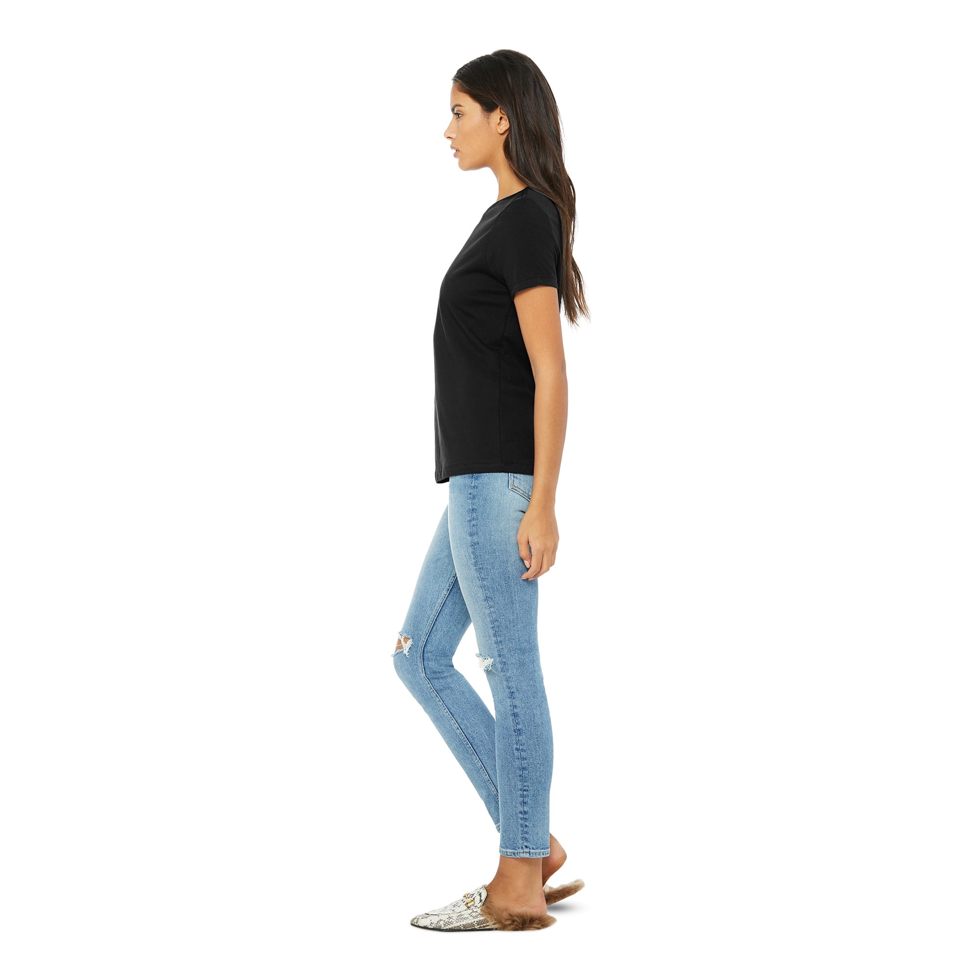 BELLA+CANVAS Women's Relaxed Crew Neck T-Shirt for Crafting, Black, Medium