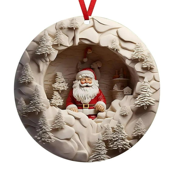 BNNG 3.15 Inch Acrylic Christmas Ornaments 2024, Hanging Decorations with Santa Claus Snow House Pattern, Personalized Xmas Tree Ornament for Home Indoor Party Decor
