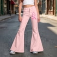 thumbnail image 3 of LRen Girls Uniform Pants Flare Leg Soft Pink Ribbon Straight Leg Y2k Loose Fit with Pockets Loose Long Trousers for Big Kids Age 15-16 Years, 3 of 6