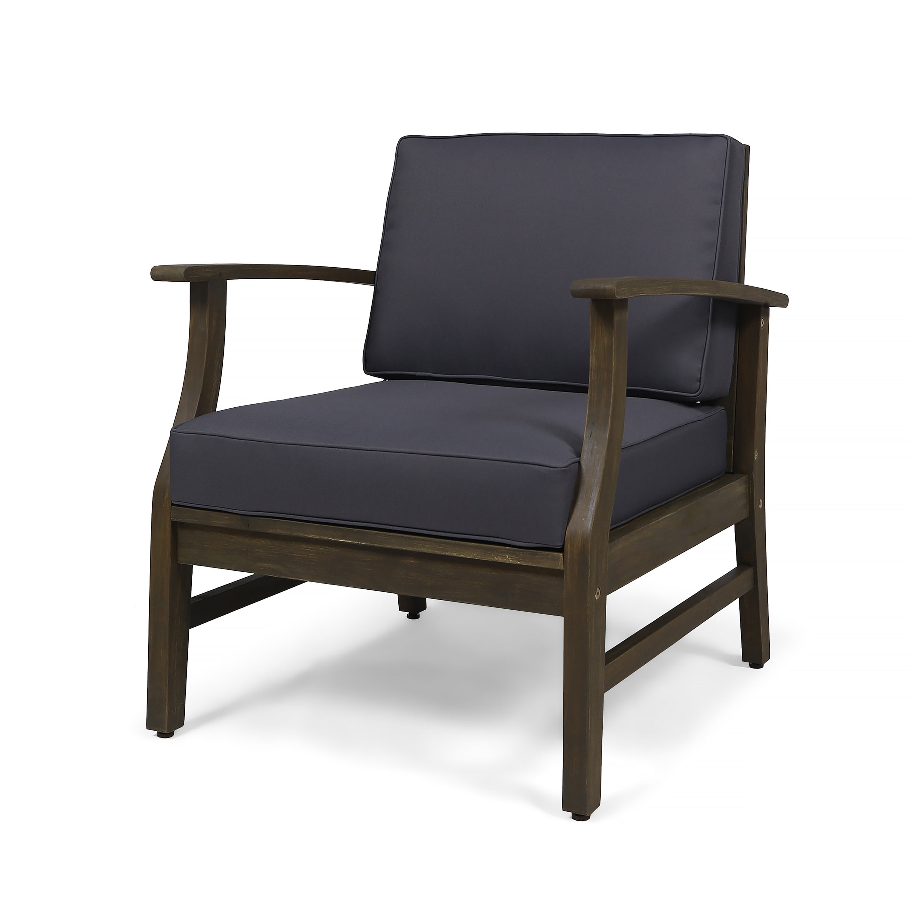 Outdoor Single Acacia Wood Club Chair, Comfort Leisure Seat for Patio Garden, Dark Gray