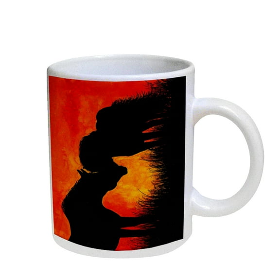 KuzmarK Coffee Cup Mug Pearl Iridescent White - Warmblood Horse and Shetland Pony at Twilight Abstract Horse Art by Denise Every