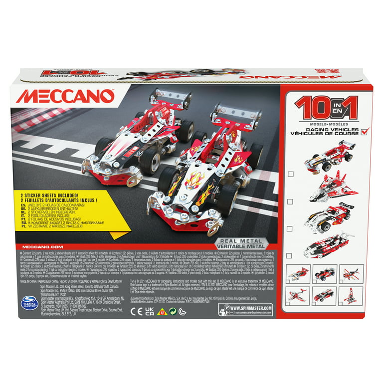Meccano 10-in-1 Racing Vehicles STEM Model Building Kit with 225 Parts