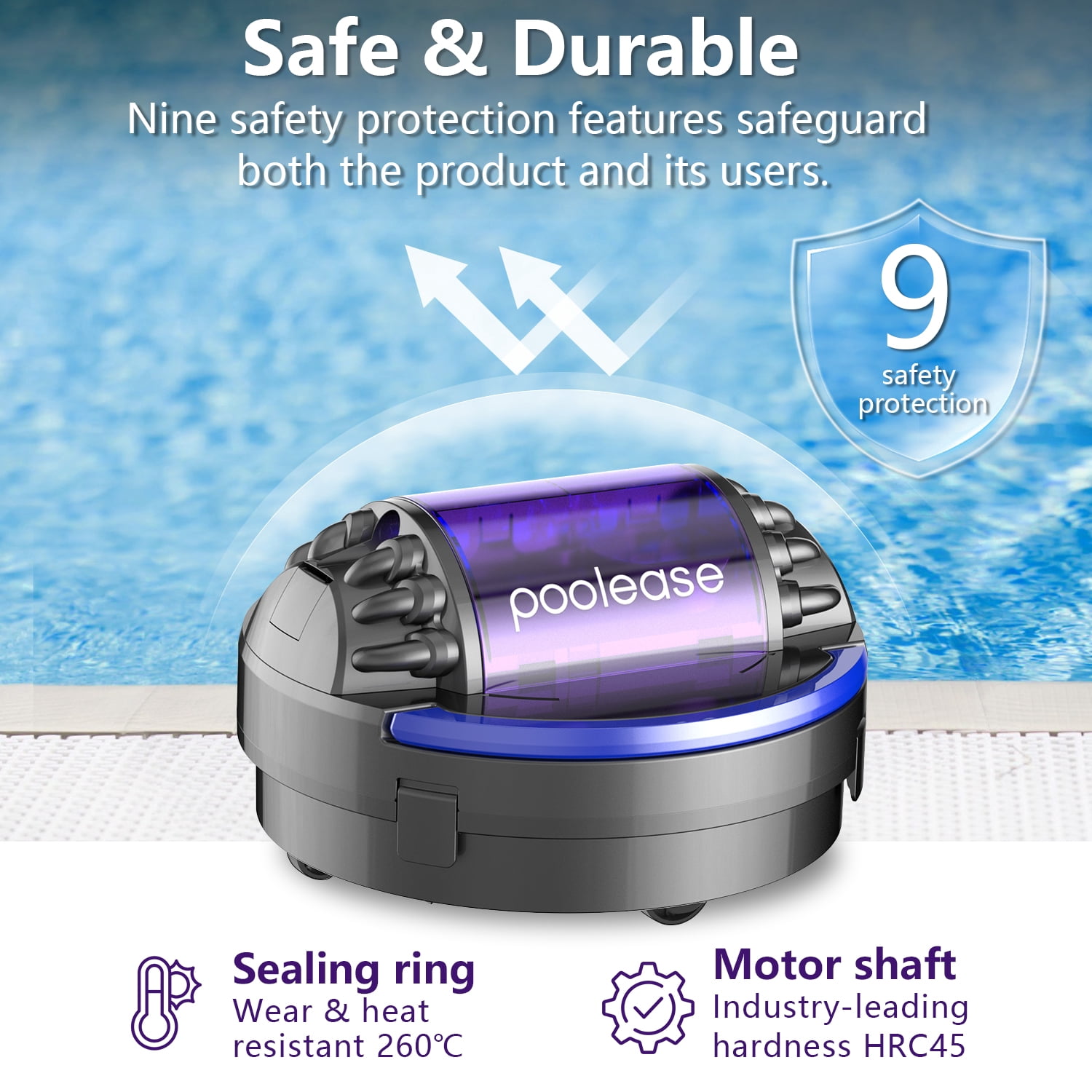 Poolease Cordless Robotic Automatic Pool Cleaner, Dual 45W Motors, Self-Parking, for In-Ground & Above Ground Pools