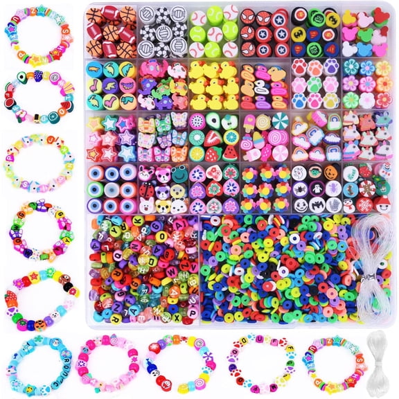 Cute Fun Bracelet Making Kit with Polymer Clay Beads and Charms, DIY Friendship Bracelet Crafts, Popular Birthday Gift Toys for Girls 6-13