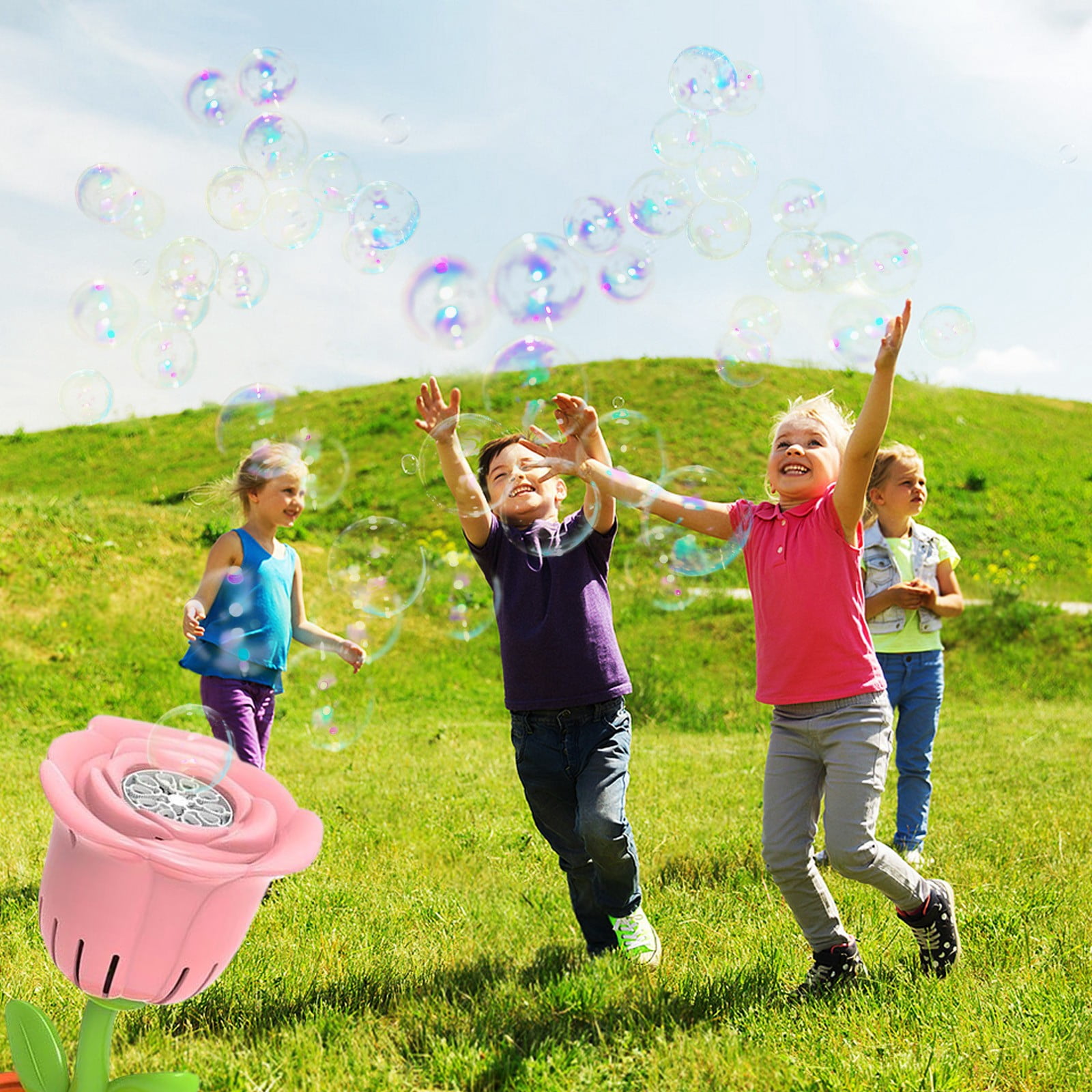 Rose Flower Bubble Machine, Automatic Bubble Blower with Decorative Floral Design, Portable Bubble Maker for Parties Outdoor Events and Celebration Activities (Red)