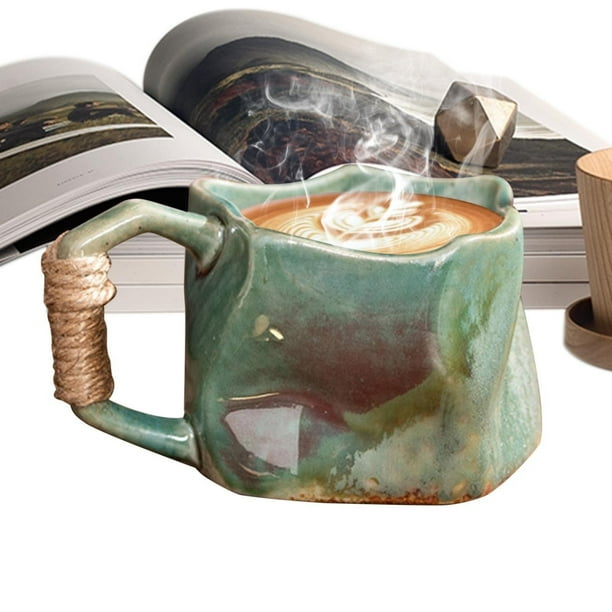 melotizhi Sandstone Cup Sandstone Cup 250ml Ceramic Cup Irregular Shaped Coffee Cup | Handheld Ceramic Cup For Hot Ice Drinks Coffee Tea Juice, Green