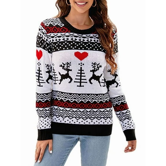 Women'S Christmas Sweater Fall Winter Xmas Top Long Sleeve Round Neck Knitted Sweater Chunky Casual Pullover Top White S