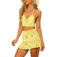 thumbnail image 4 of INSPIRE CHIC Women's 2 Pieces Bikini Set Hollow Out Cami Top Mini Skirt Summer Beach Crochet Knit Sets L Yellow, 4 of 6