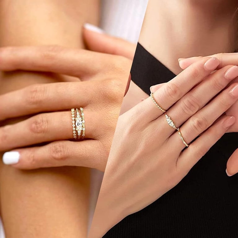 Stackable Gold Rings For Women - 14K Gold Plated, Cubic Zirconia, Dainty & Non-Tarnish