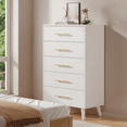 thumbnail image 3 of Noelse 5 Drawer Dresser, Tall Dresser with Metal Handles, Wood Storage Organizer for Bedroom, Hallway, Entryway, White, 3 of 9