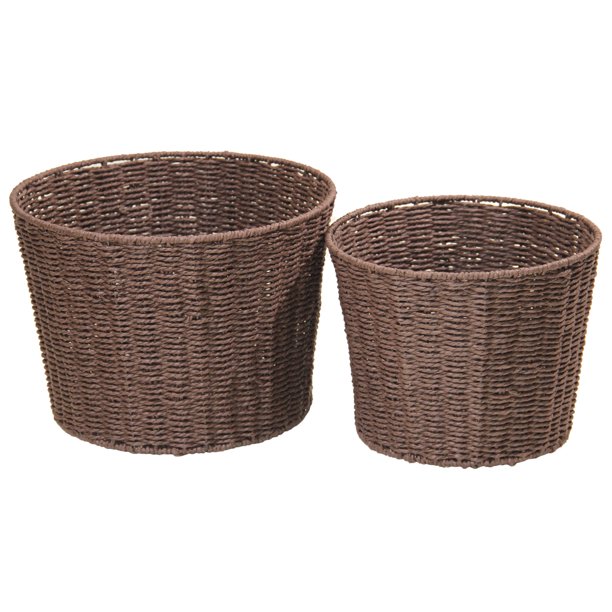 Mainstays Round Paper Rope Basket, Set of 2, Brown