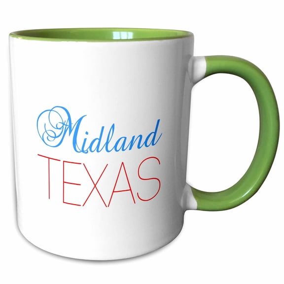 3drose, Midland, Texas, Red, Blue Text. Patriotic Home Town Design, 11oz Two-tone Green Mug