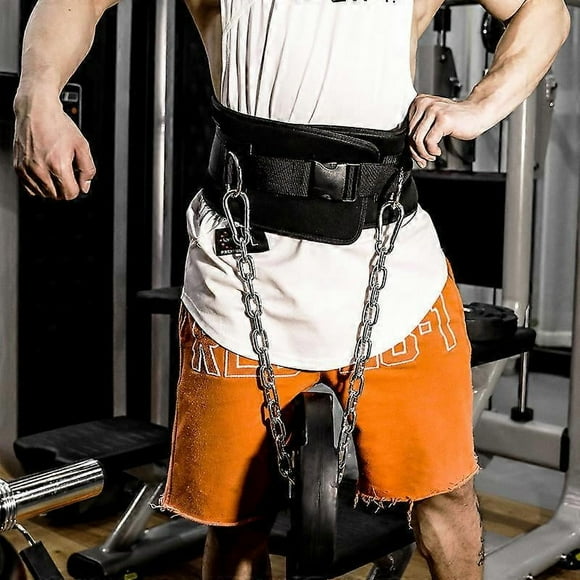 Pull-up Belt Weighted Dip Belt with Chain Double D-ring Weightlifting Back Support Strap Home Gym Equipment Waist Belt