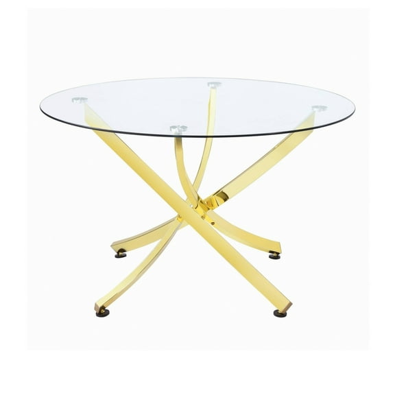 Dining Table with Glass Top and Curved Design Metal Base Gold - Saltoro Sherpi