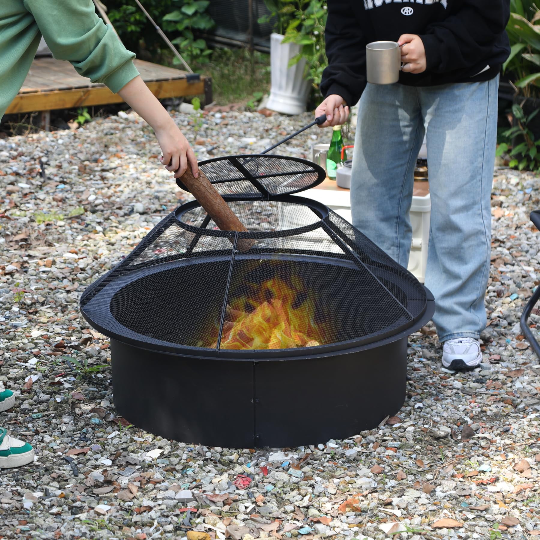 RedSwing Fire Pit Spark Screen, 36 inch Round Fire Pit Cover with Handle and Poker, Heavy Duty Metal Mesh for Outdoor Use