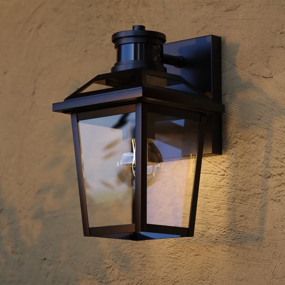 VAXCEL Hanover Park Black Motion Dusk to Dawn Outdoor Wall Sconce Light