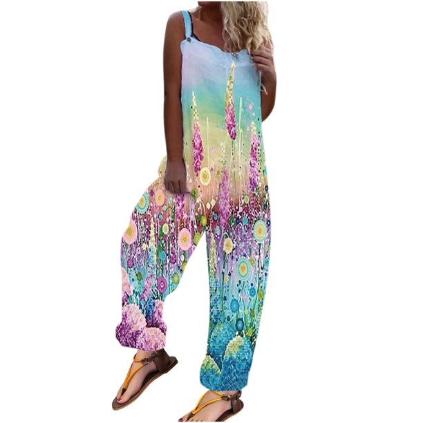 Mono Para Mujer Estilo Étnico de Moda Estampado Hombro Frío Tirantes Cami Pantalones Mono Odeerbi ODB-4