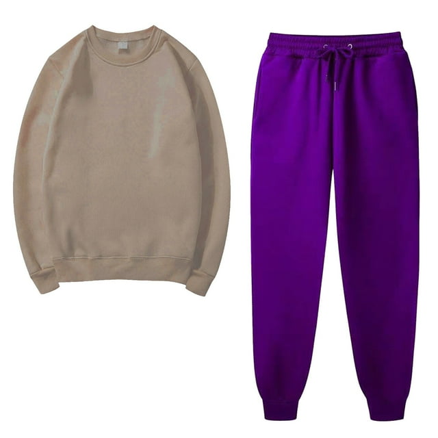 Women's Solid Round Neck Pullover Casual Sports Pants Sports Set