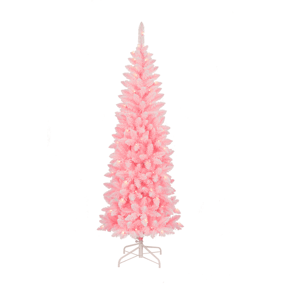 Christmas Tree Slim Flocked Pink 6.5ft