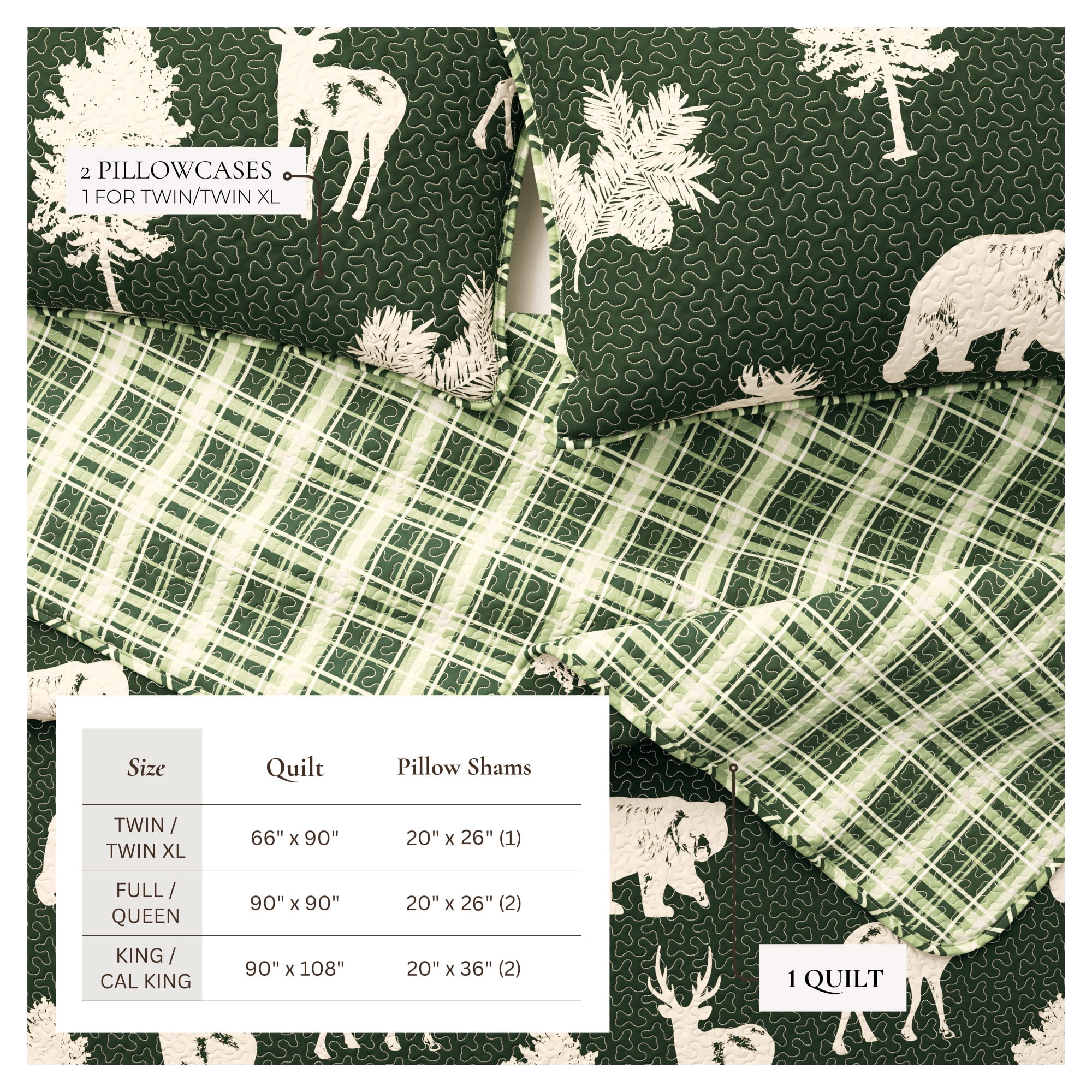 Great Bay Home Rustic Lodge Reversible Reversible Quilt Set With Shams (King, Rio Ridge - Forest Green)
