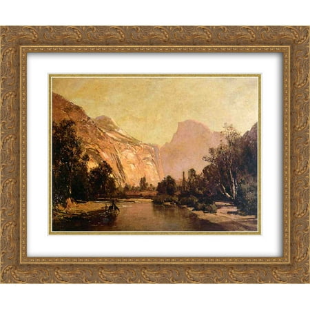 Thomas Hill 2x Matted 24x20 Gold Ornate Framed Art Print 'Piute Indians, Royal Arches and Domes, Yosemite Valley '