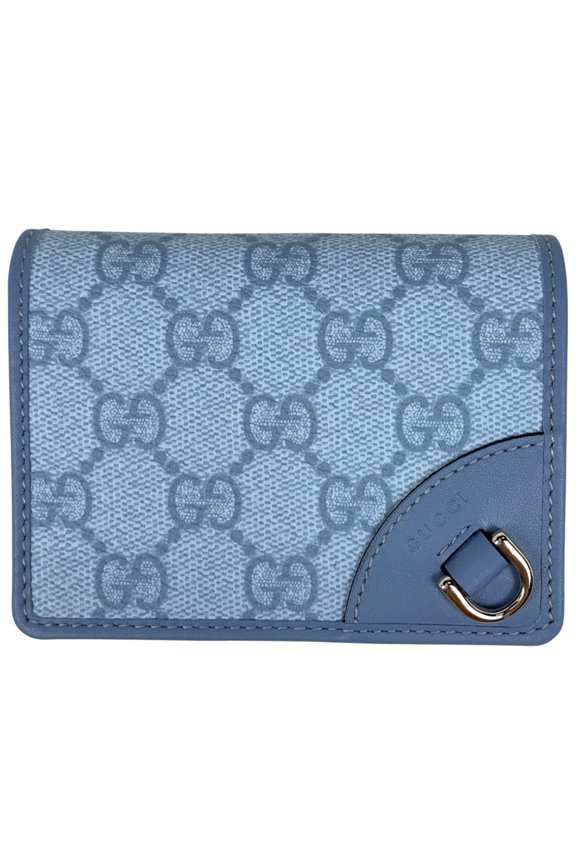Pre-Owned Gucci GG Emblem Small Wallet, Pattern Coated, Logo, Bifold Fabric, Blue, 820692,...