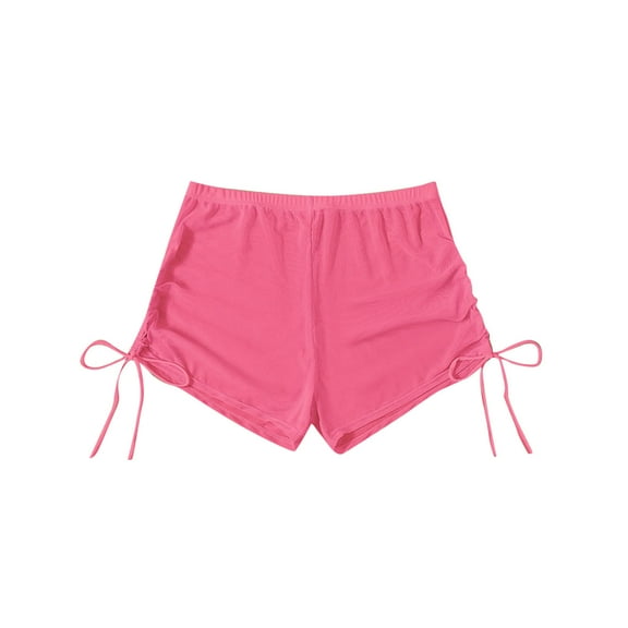 Women Drawstring Side Mesh Sheer Beach Shorts Lightweight See Through High Waist Adjustable Tankini Swimsuit Bottoms