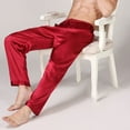 thumbnail image 4 of SWSMCLT Men's Long Pajamas Pants Satin Soft Loose Fit Lounge Pj Bottom Ankle Summer Travel Fall Thin Luxury Red X-Large, 4 of 5