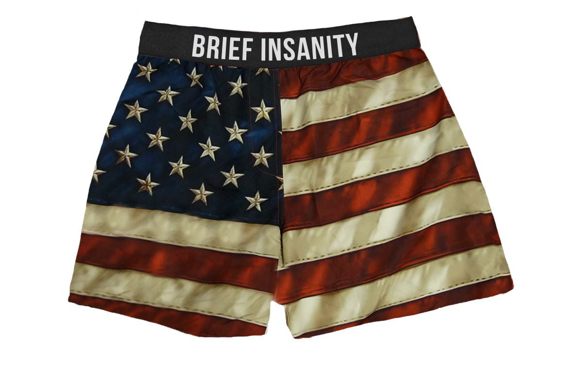 Brief Insanity Men's American Flag Commando Boxers Soft Silky Underwear 7020005 