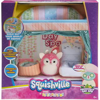 Squishville by Squishmallows Mini Plush Room Accessory Set, Playroom, 2” Esmeralda Mini-Squishmallow and 2 Plush Accessories, Marshmallow-Soft
