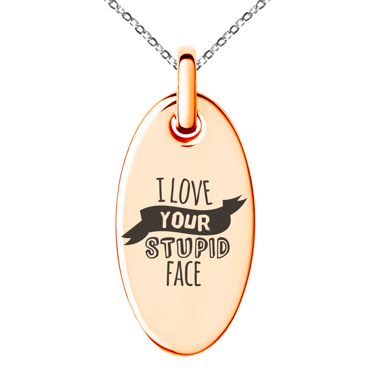 Tioneer Stainless Steel I Love Your Stupid Face Oval Head Key Charm Pendant Necklace