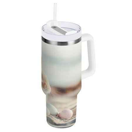 

Stainless Steel Tumbler with Straw and Handle Double Wall Insulated Tumblers Easter Bunny with Eggs