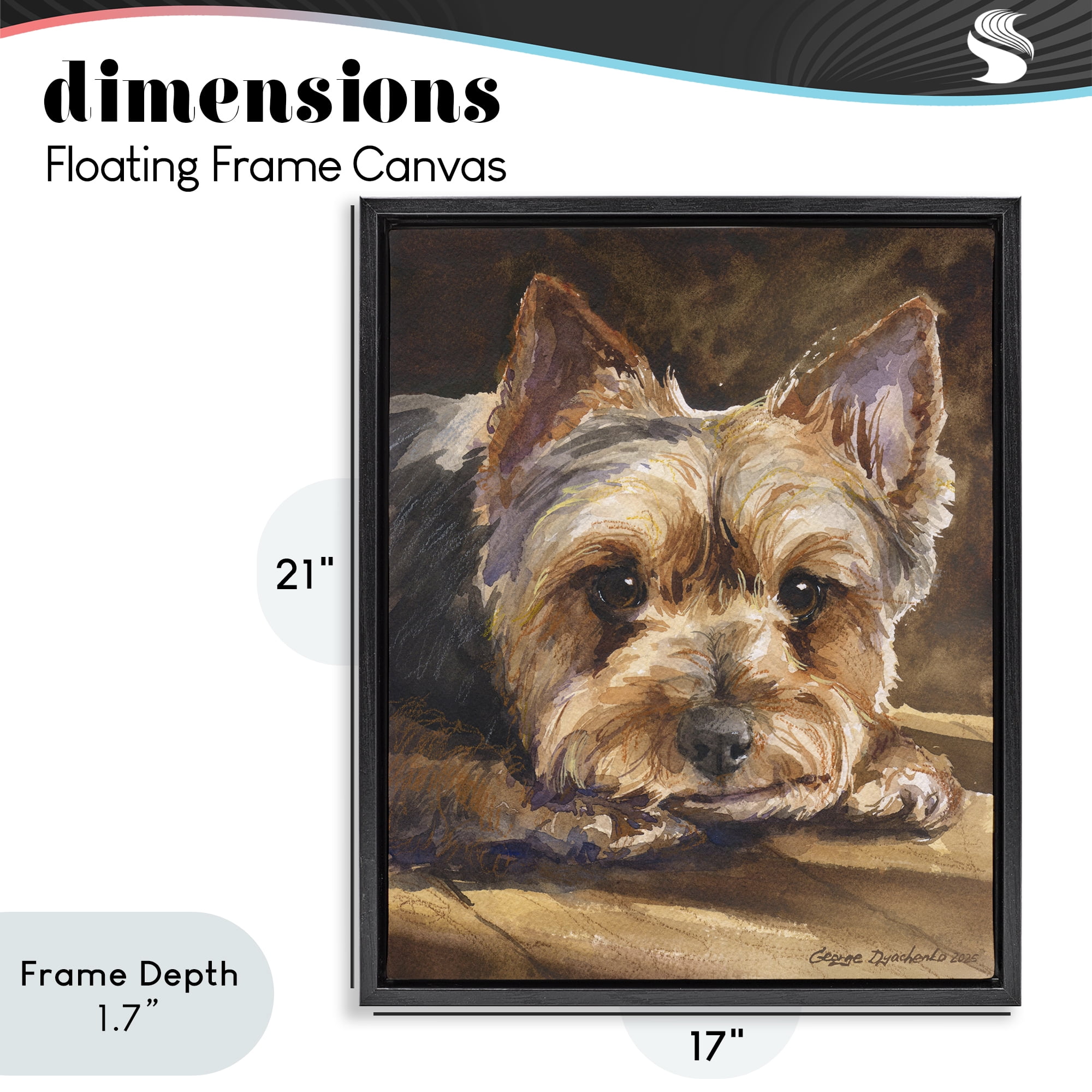 Stupell Industries Yorkshire Terrier Portrait Black Framed Floater Canvas Wall Art, design by George Dyachenko