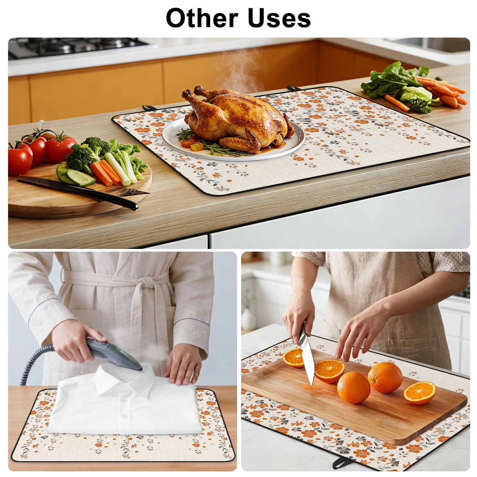 Weeping Flowers Stove Top Cover for Electric Stove,Heat-proof & Non Slip Glass Top Stove Cover Protector,Orange Grey Spring Floral Botanical Rustic Burlap Kitchen Flat Cooktop Rubber Mat 36x21 Inches