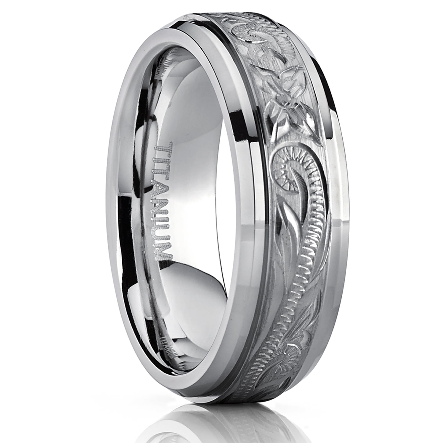  Men s  Hand Engraved Titanium  Wedding  Ring  Band Comfort 
