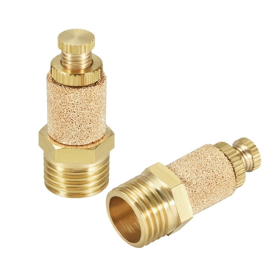 Uxcell Sintered Bronze Exhaust Muffler Top Adjustable 1/4 NPT Air Muffler Controller Flow Control Muffler 2pcs