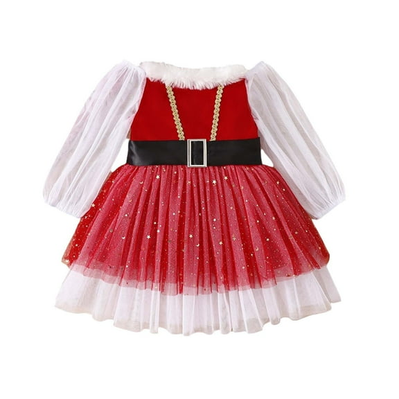 Mercatoo Christmas Girls Cap Long Sleeve Dresses Fairy Puff Long Sleeve Crewneck Formal Maxi Dresses Formal Gown Christmas Dress for Baby
