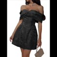 thumbnail image 1 of Vestidos de Cóctel Cortos de Satén para Adolescentes, con Hombros Descubiertos, para el Regreso A Casa y para Fiestas 2025. Negro XL, 1 of 8