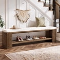 thumbnail image 6 of Finmind 63" Solid Wood Entryway Bench, Upholstered End of Bed Bench with Cushion for Entry, Brown, 6 of 11