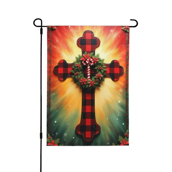 Christmas Jesus Is The Reason For The Season Garden Flag Candy Canes Holly Berries Flag 12.5X18 Inch Nativity Religious Holiday Decor Xmas Cross House Flag Seasonal Outdoor Outside Yard Flag