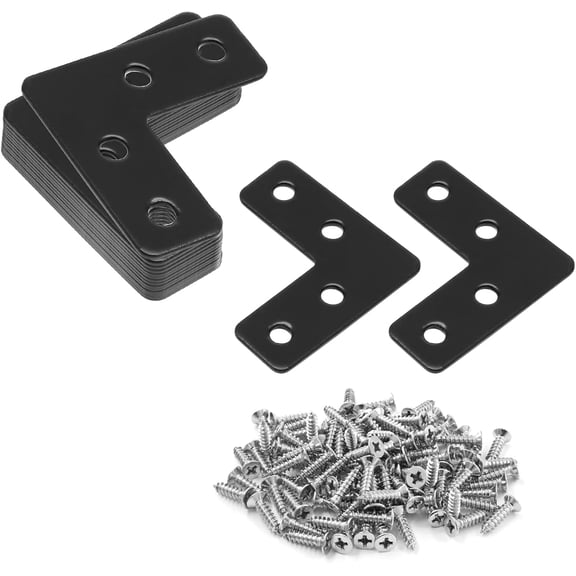 L Shape Flat Mending Plates, Flat Corner Braces, Right Angle Photo Frame Bracket, Black